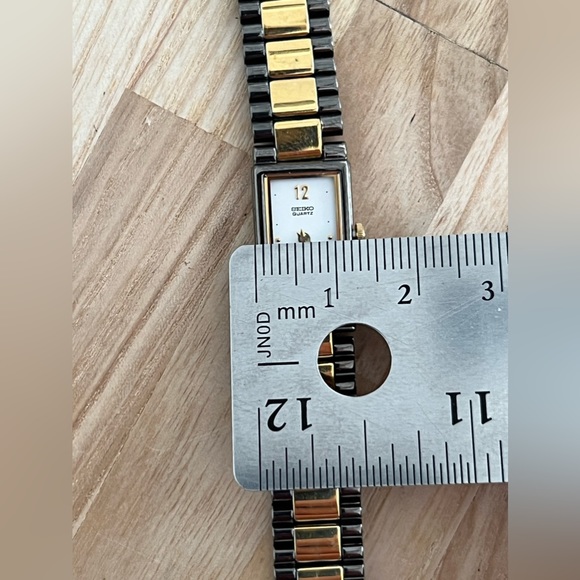 Seiko Ladies Watch Unique Two Tone Bracelet White Rectangular Dial - Picture 12 of 15